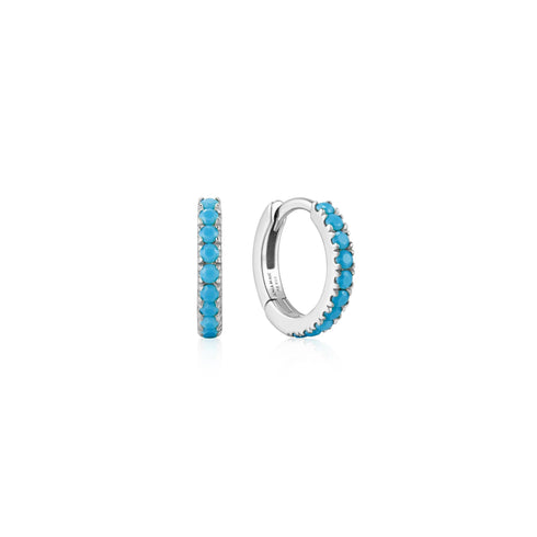 Silver Aqua Blue Row Huggie Hoop Earrings