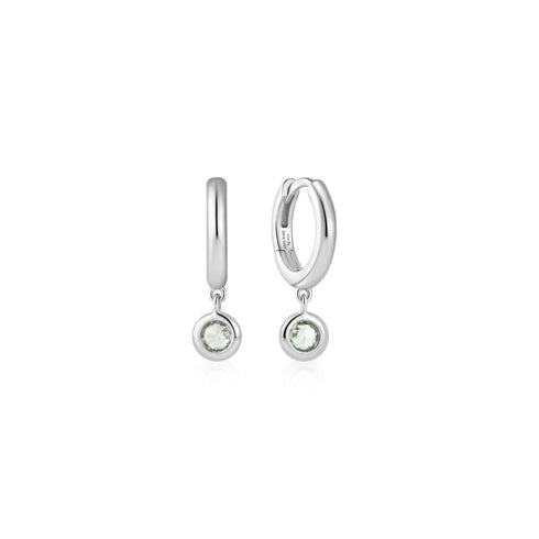 Silver Dangling Mint Green Huggie Hoop Earrings