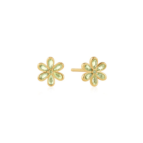 Gold Floral Tassel Drop Stud Earrings