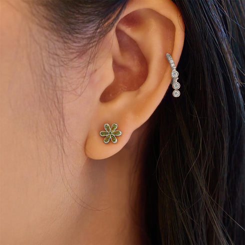 Silver Mint Green Floral Stud Earrings