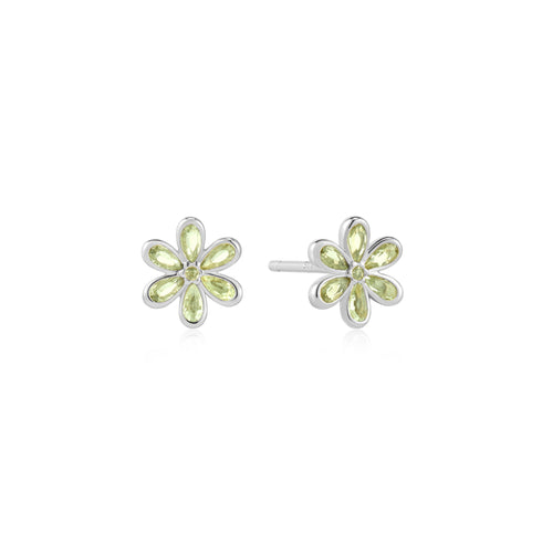 Silver Mint Green Floral Stud Earrings