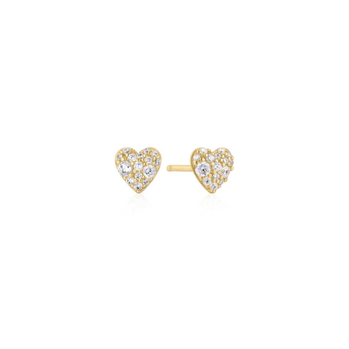 Gold Pave Heart Stud Earrings