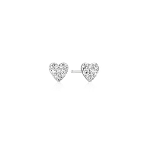 Silver Pave Heart Stud Earrings