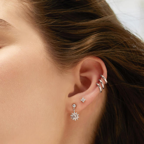 Silver Sunburst Dangle Stud Earrings