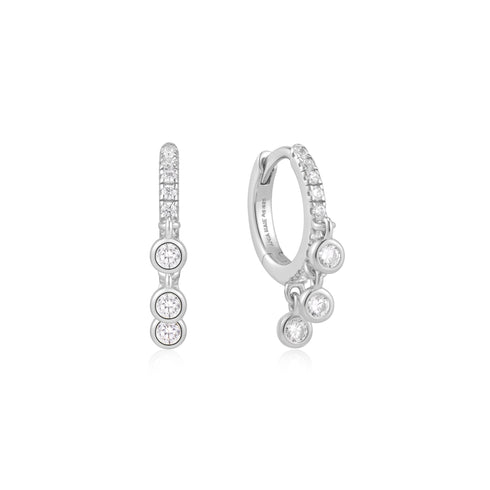 Silver Trio-Drop Huggie Hoop Earrings