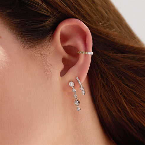 Silver Trio-Drop Huggie Hoop Earrings