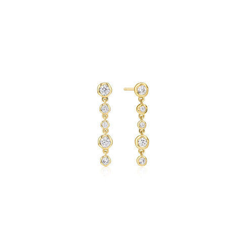 Gold Molten Cascade Bezel-Set Drop Stud Earrings