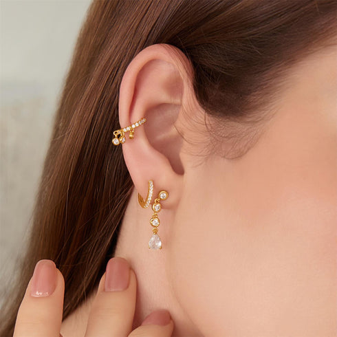Gold Molten Cascade Bezel-Set Teardrop Stud Earrings