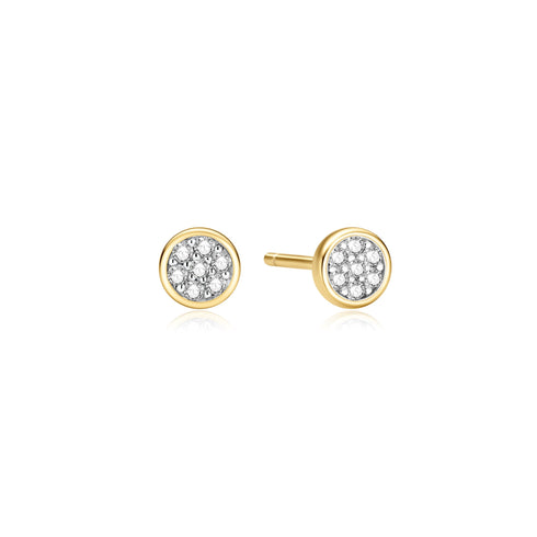 Gold Small Pave Disc Stud Earrings