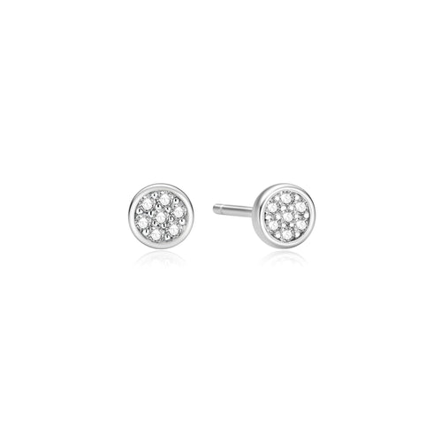 Silver Small Pave Disc Stud Earrings