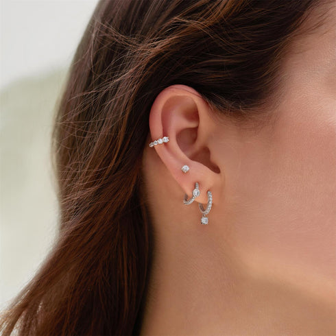 Silver Dangling Sparkle Huggie Hoop Earrings