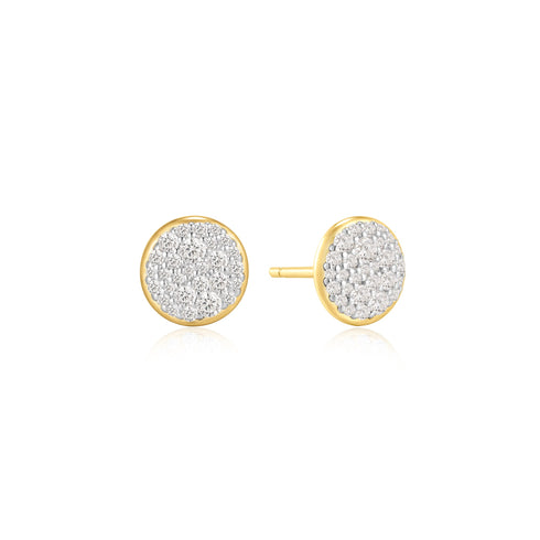 Gold Pave Disc Stud Earrings
