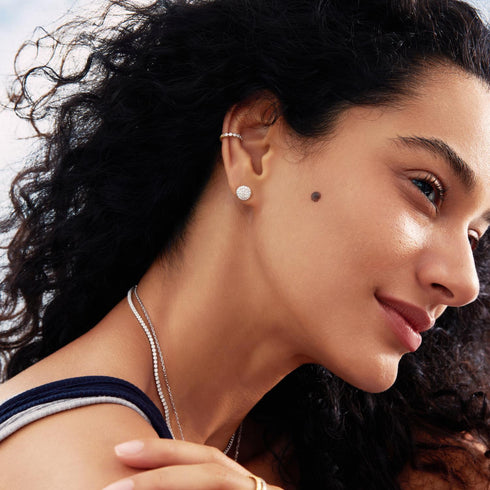 Silver Pave Disc Stud Earrings