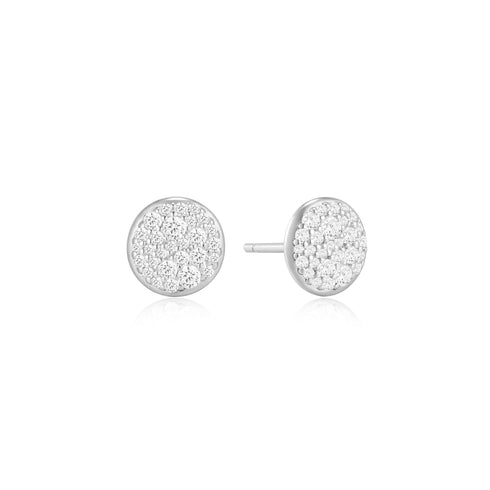 Silver Pave Disc Stud Earrings