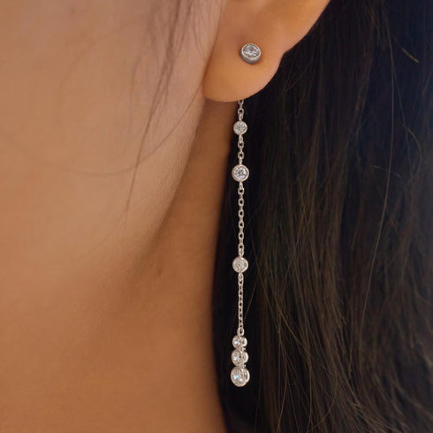 Silver Cascade Station Drop Stud Earrings