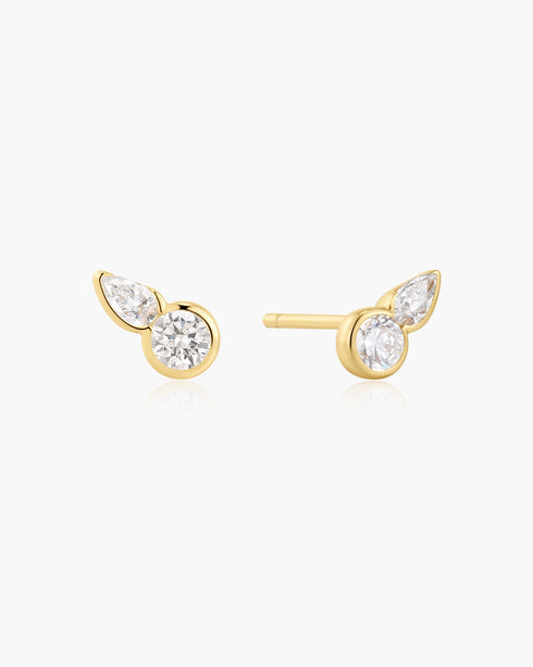 Gold Bezel Round & Teardrop Stud Earrings