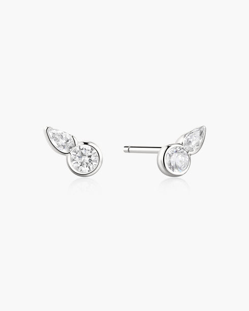 Silver Bezel Round & Teardrop Stud Earrings