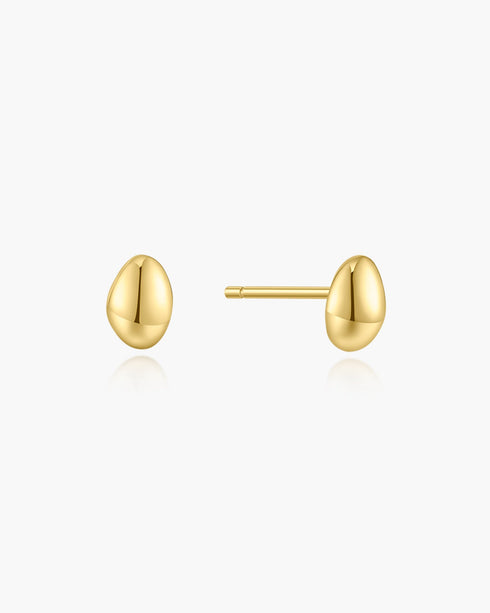Gold Organic Dome Pebble Stud Earrings
