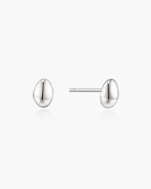 Silver Organic Dome Pebble Stud Earrings