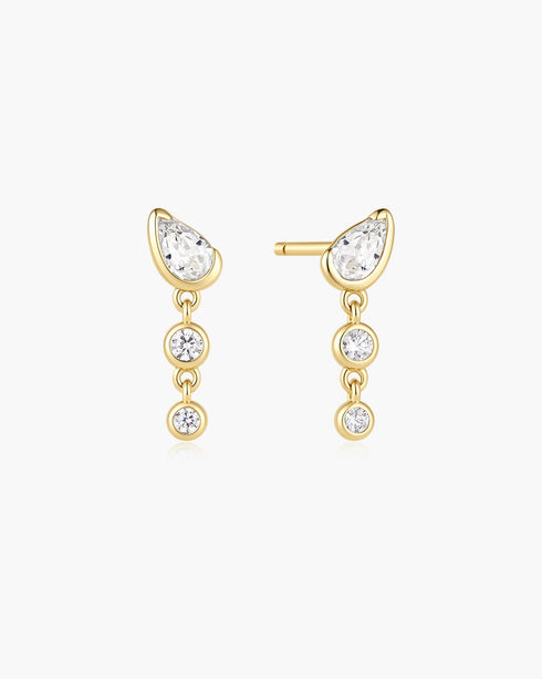 Gold Teardrop & Bezel Round Dangle Stud Earrings