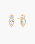 Gold Bezel Inverted Teardrop & Round Stud Earrings