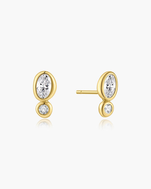 Gold Bezel Organic Pebble & Round Stud Earrings