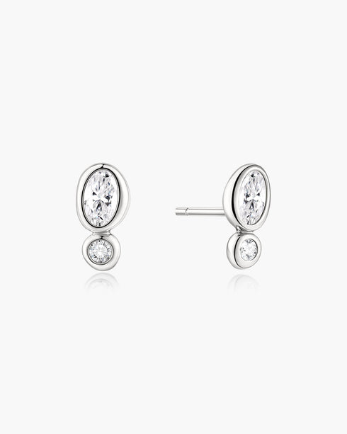 Silver Bezel Organic Pebble & Round Stud Earrings