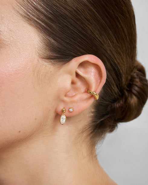 Gold Bezel Organic Pebble Dangle Stud Earrings