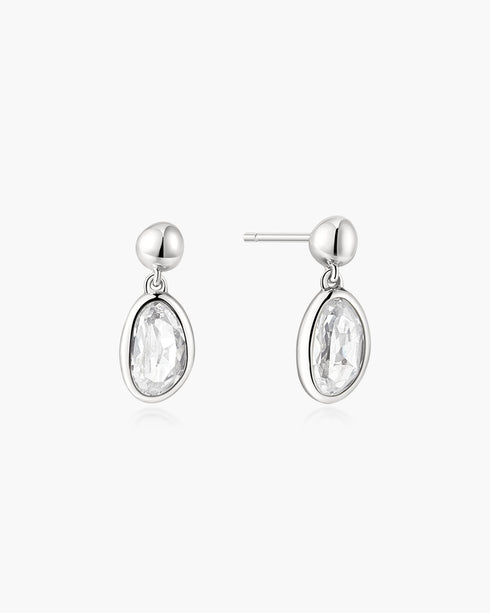 Silver Bezel Organic Pebble Dangle Stud Earrings