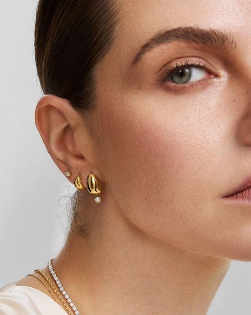 Gold Organic Dome Pebble Huggie Hoop Earrings