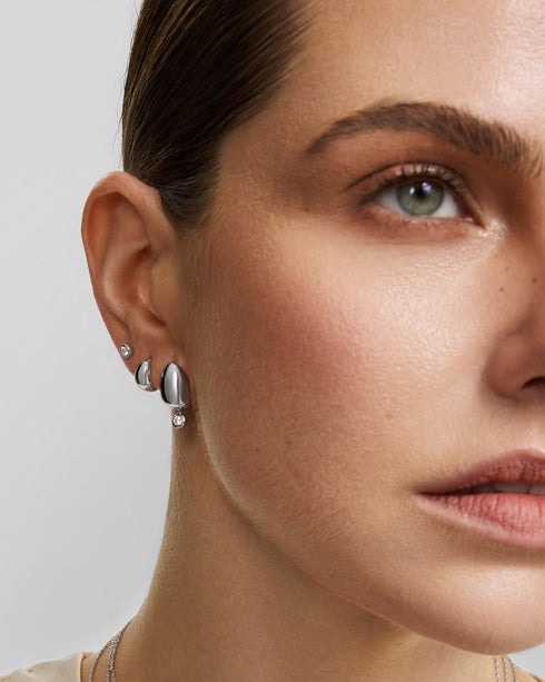 Silver Organic Dome Pebble Huggie Hoop Earrings