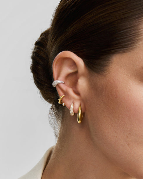Gold Spiral Bezel-End Stud Hoop Earrings