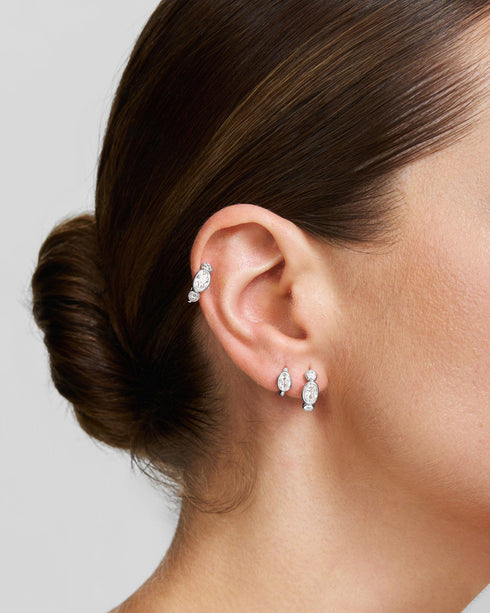 Silver Bezel Organic Pebble Huggie Hoop Earrings