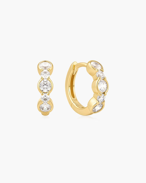 Gold Alternating Half-Bezel Huggie Hoop Earrings