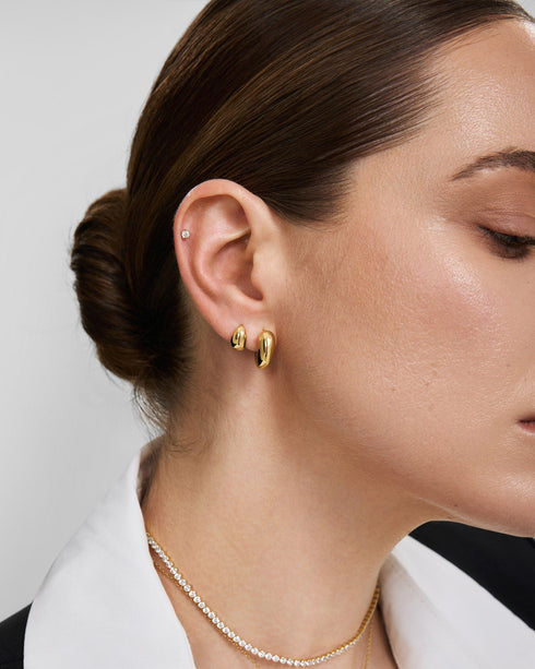 Gold Organic Dome Pebble Huggie Hoop Earrings