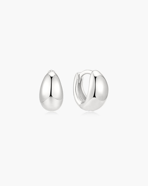 Silver Organic Dome Pebble Huggie Hoop Earrings