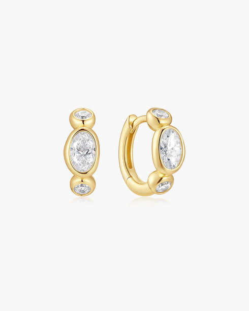 Gold Bezel Organic Pebble & Round Huggie Hoop Earrings