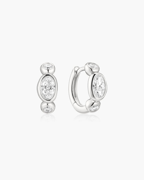 Silver Bezel Organic Pebble & Round Huggie Hoop Earrings