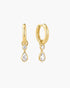 Gold Dangling Bezel Teardrop Huggie Hoop Earrings