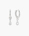 Silver Dangling Bezel Teardrop Huggie Hoop Earrings