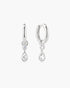 Silver Dangling Bezel Teardrop Huggie Hoop Earrings