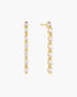 Gold Half-Bezel Oval Linear Dangle Stud Earrings