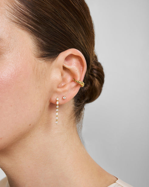 Gold Half-Bezel Oval Linear Dangle Stud Earrings