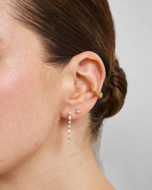 Gold Half-Bezel Oval Linear Dangle Stud Earrings