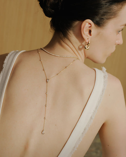 Gold Round & Teardrop Bezel Station Y Necklace
