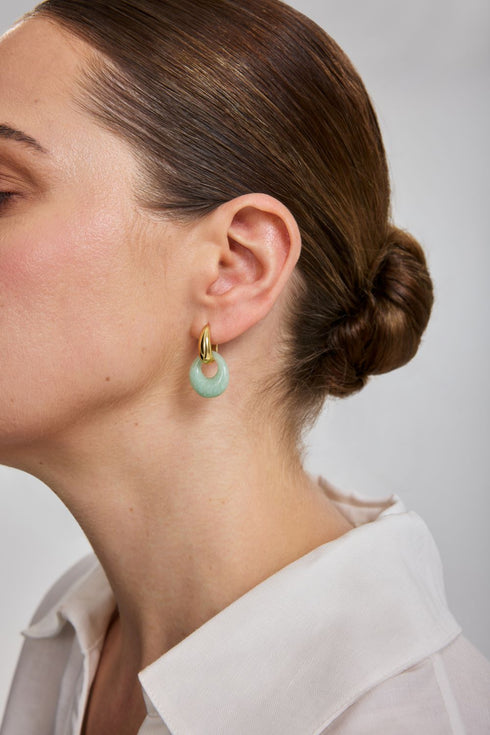 Gold Hollow Amazonite Organic Pebble Drop Earrings
