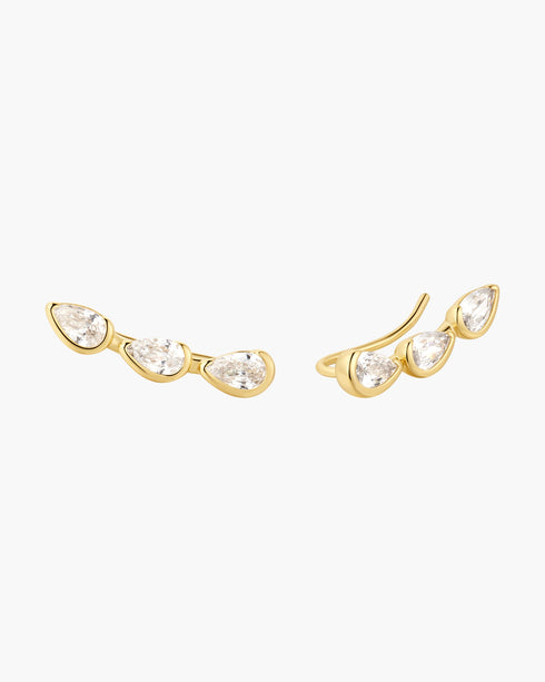 Gold Triple Half-Bezel Teardrop Climbers