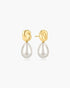 Gold Twist & Shell Pearl Drop Stud Earrings