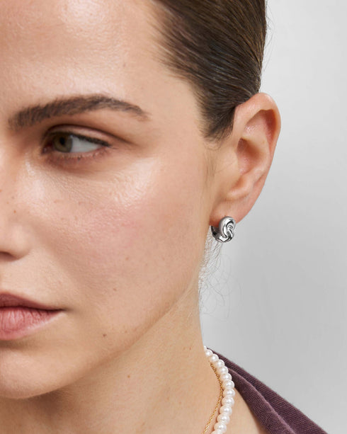 Silver Rope Twist Huggie Hoop Earrings