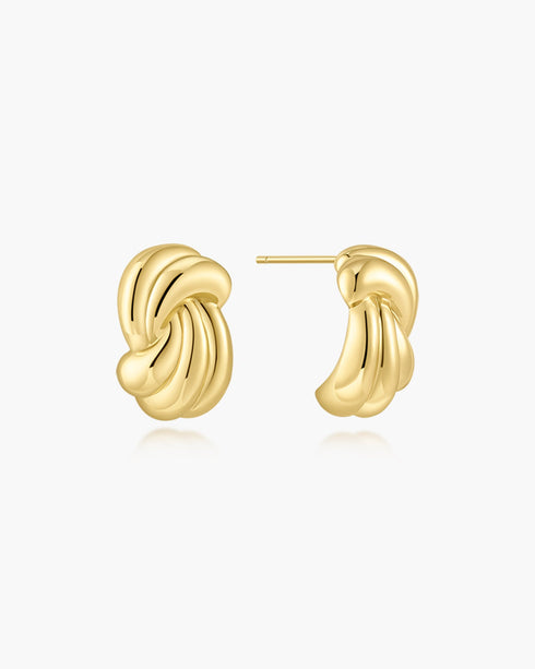 Gold Ripple Twist Stud Earrings